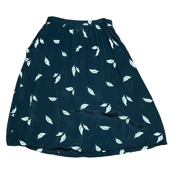 Black Satin Skirt Feather Leaf Print Boho Tattoo of California Size 4 Pockets - Picture 1 of 8